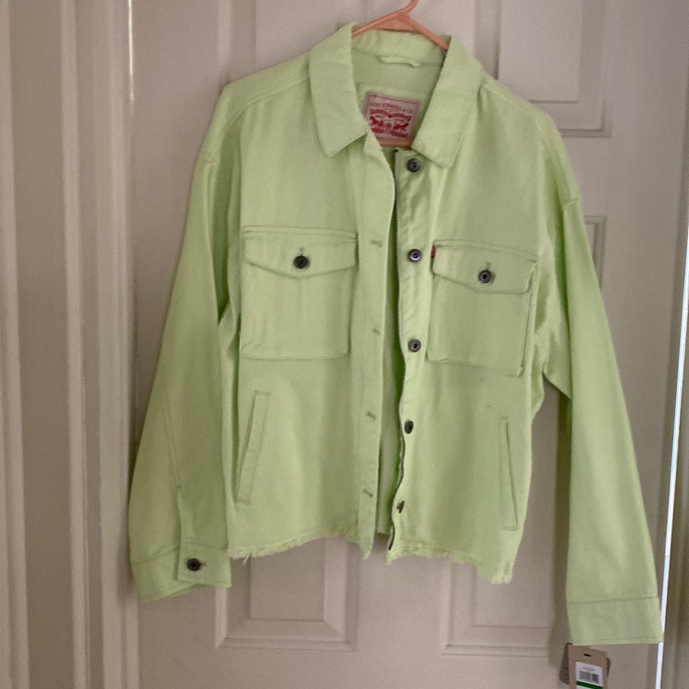 Levi Straus lime green jacket with frayed hem